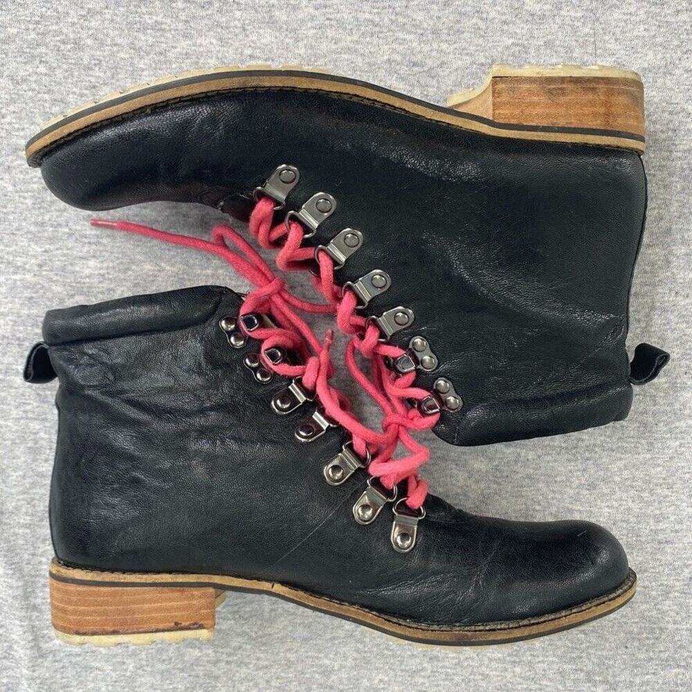 Matt Bernson Boots Womens 7M Black Leather Artika Hiking Pink Lace Up Combat